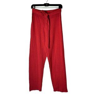 LPA Pants Women Medium Red Gauzy Cotton Elastic Tie Waist High Rise Tapered